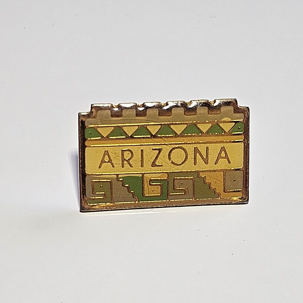 MAACK Vintage Gold Tone Pastel Enamel Arizona Pin Native Design Lapel Hat